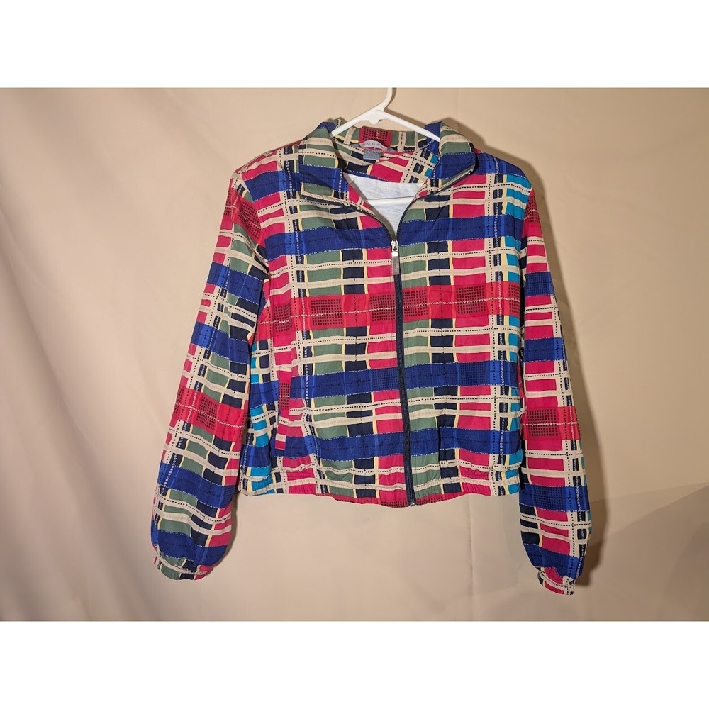 Koret Petite PXL Plaid Windbreaker Jacket Full Zip Elastic Hem Multicolor